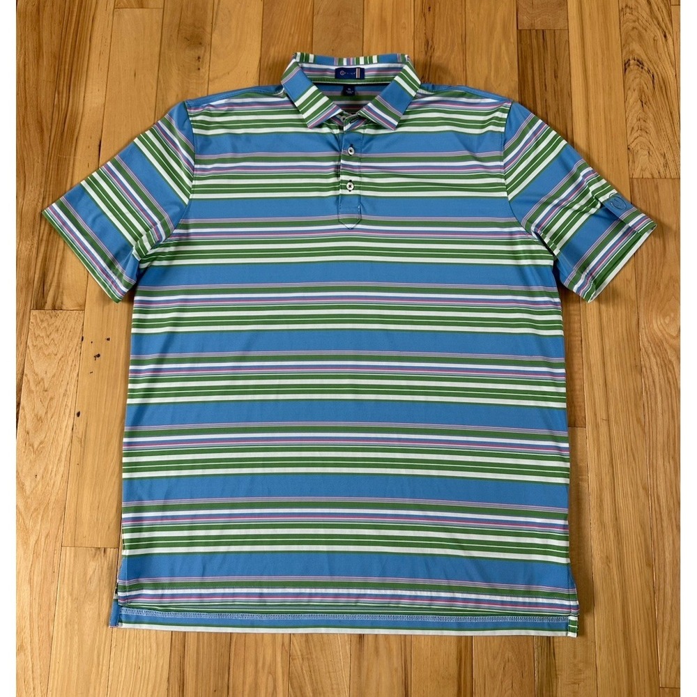 Stitch Golf Mens XL Brooklands Stripe Golf Polo Performance Fern Green